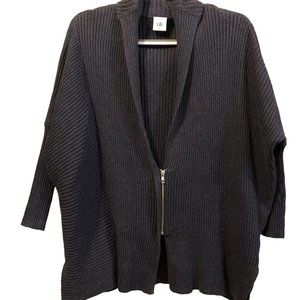 CAbi Cosmo Gray LS Zip Tunic Cardigan Oversized XS Ribbed #3366